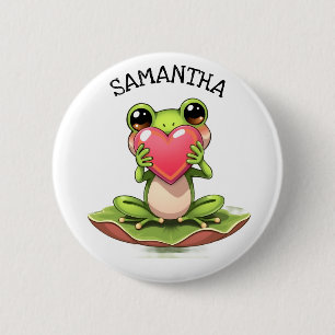 Chapa Redonda De 5 Cm Sapo Chibi en rosa y verde personalizado