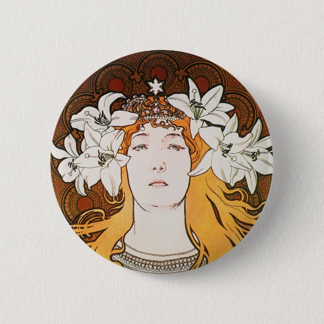 Chapa Redonda De 5 Cm Sarah Bernhardt, Mucha (Anverso)
