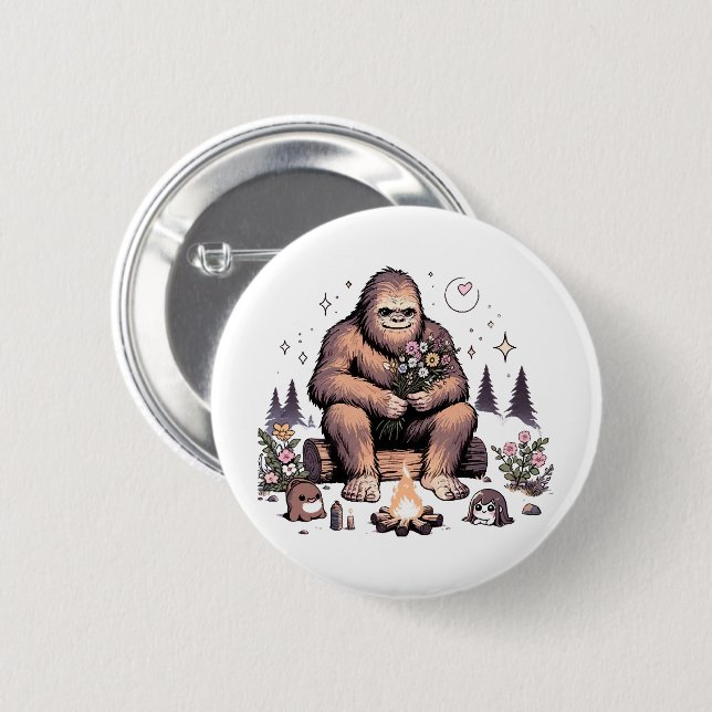 Chapa Redonda De 5 Cm Sasquatch sosteniendo flores (Anverso y reverso)