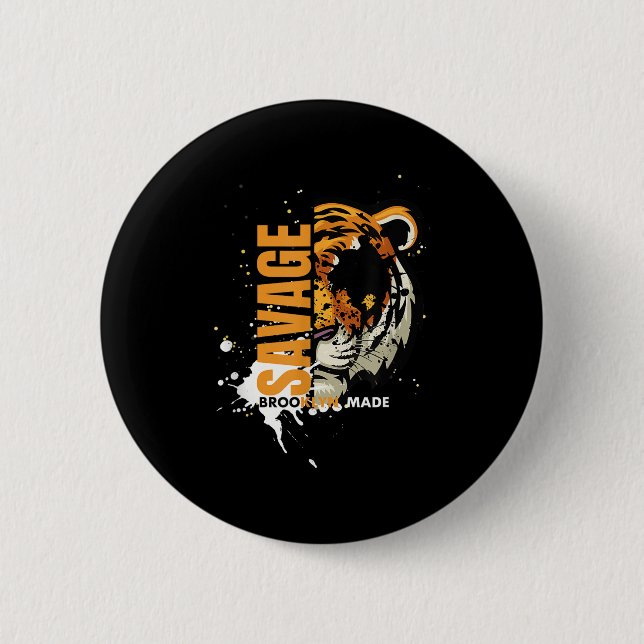 Chapa Redonda De 5 Cm Savage Tiger,brooklyn Made, Graphic Tees Tiger, Mo (Anverso)