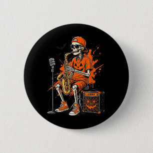 Chapa Redonda De 5 Cm Saxofón Esqueleto Halloween Divertido Saxofonista