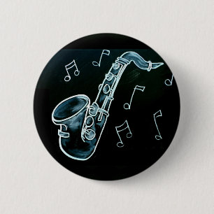 Chapa Redonda De 5 Cm Saxofón y notas musicales