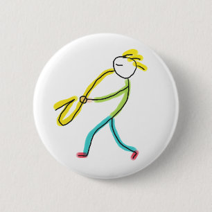 Chapa Redonda De 5 Cm Saxofonista Stickman