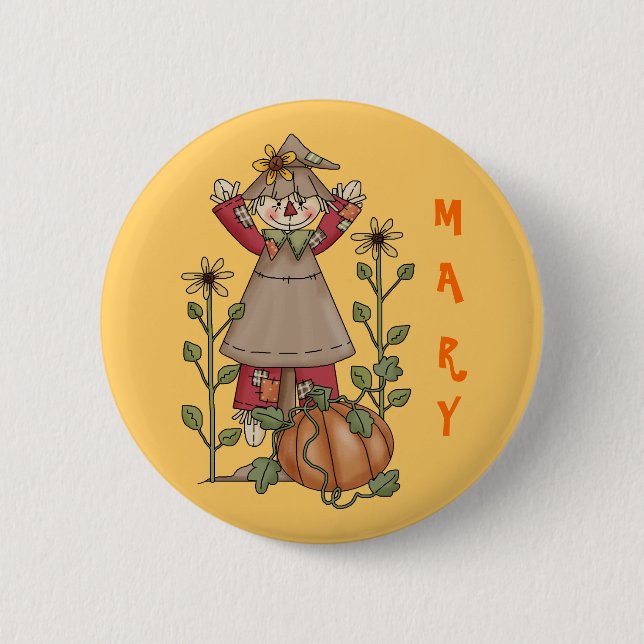 Chapa Redonda De 5 Cm Scarecrow 1 Pumpkin Fall Sunflowers (Anverso)