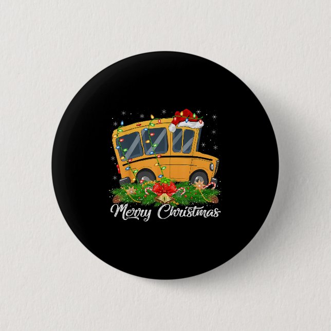 Chapa Redonda De 5 Cm School Bus Lover Matching Santa Hat School Bus Chr (Anverso)