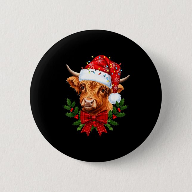 Chapa Redonda De 5 Cm Scottish Highland Cow Christmas Funny Cow Lover Xm (Anverso)