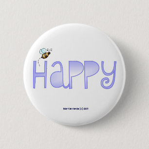 Chapa Redonda De 5 Cm Sé feliz - Una palabra positiva - redonda (azul)