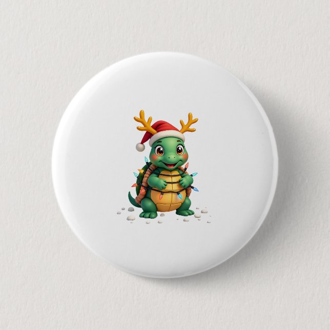 Chapa Redonda De 5 Cm Sea Turtle Santa Christmas Lights Cute Xmas Men Wo (Anverso)