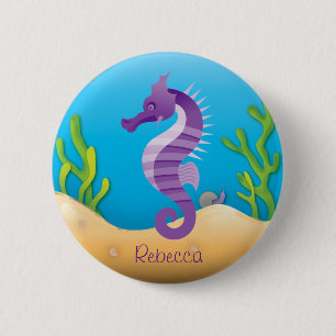 Chapa Redonda De 5 Cm Seahorse púrpura subacuático