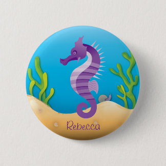 Chapa Redonda De 5 Cm Seahorse púrpura subacuático
