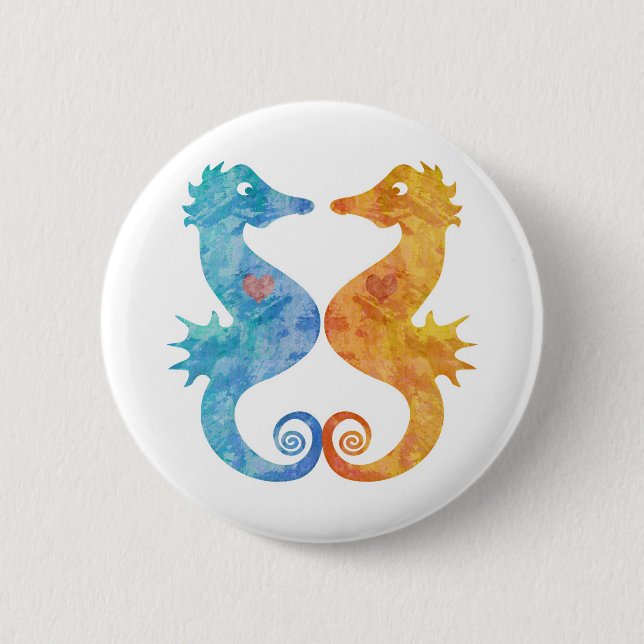 Chapa Redonda De 5 Cm Seahorses en amor (Anverso)