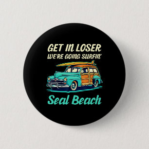 Chapa Redonda De 5 Cm Seal Beach California Chica Surfista Mujeres Hombr