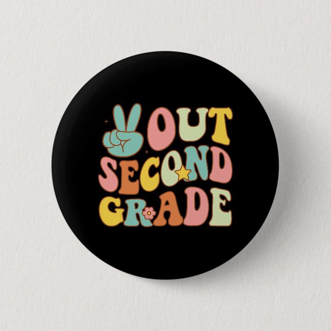 Chapa Redonda De 5 Cm Segundo Grado Groovy Últimos Días Escuela 2º Grado (Anverso)