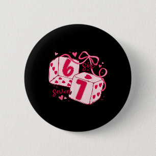 Chapa Redonda De 5 Cm Seis Siete de San Valentín Lindo Dados Corazones C