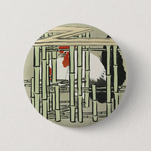 Chapa Redonda De 5 Cm Sekka Roosters de arte japonés Momoyogusa