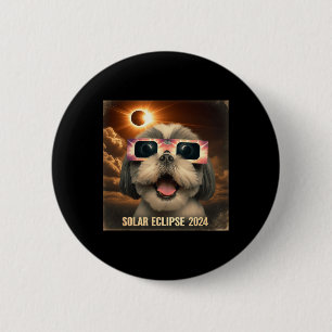 Chapa Redonda De 5 Cm Selfie Shih Tzu Kids Mens Solar Eclipse