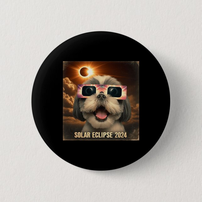 Chapa Redonda De 5 Cm Selfie Shih Tzu Kids Mens Solar Eclipse (Anverso)