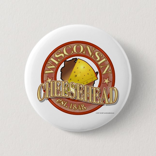 Chapa Redonda De 5 Cm Sello de Wisconsin Cheesehead (Anverso)