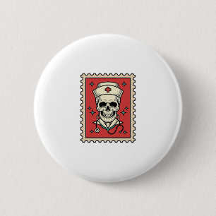 Chapa Redonda De 5 Cm Sello divertido de enfermera calavera retro_1