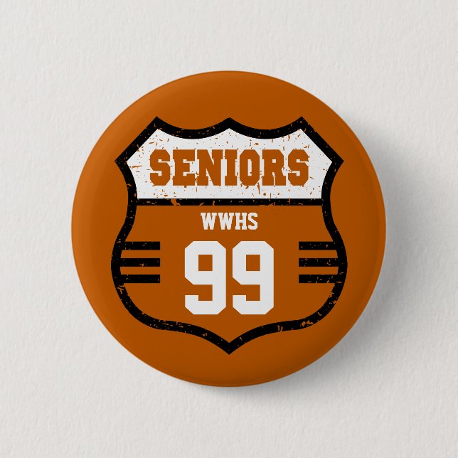 Chapa Redonda De 5 Cm Señal de carretera de Orange Quemado para Seniors  (Anverso)