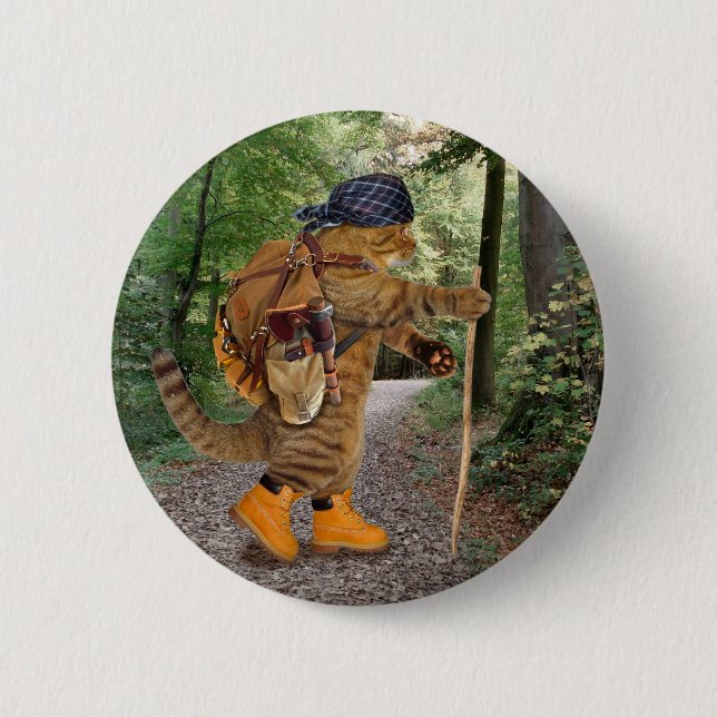 Chapa Redonda De 5 Cm Senderista de gatos con mochila (Anverso)