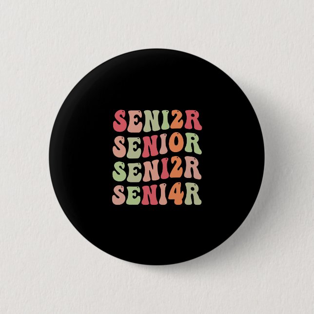 Chapa Redonda De 5 Cm Senior 2024 Groovy Back to School Class 2024 (Anverso)