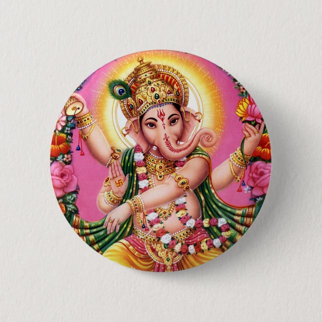 Chapa Redonda De 5 Cm Señor Ganesha del baile (Anverso)