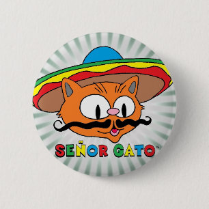 Chapa Redonda De 5 Cm Señor Gato (Cartoon Mustache Cat) con Sombrero