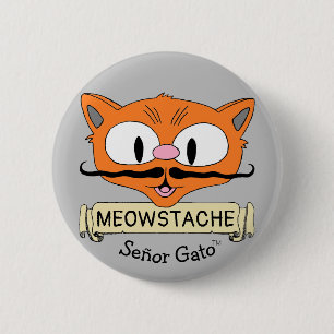 Chapa Redonda De 5 Cm Señor Gato MEOWSTACHE Gato de Dibujos Animados con
