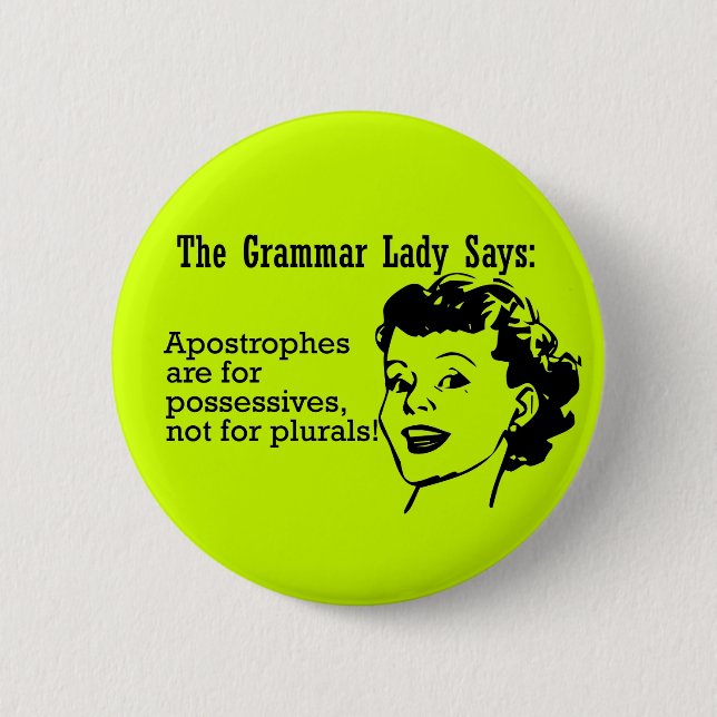 Chapa Redonda De 5 Cm Señora Apostrophes Buttons de la gramática (Anverso)