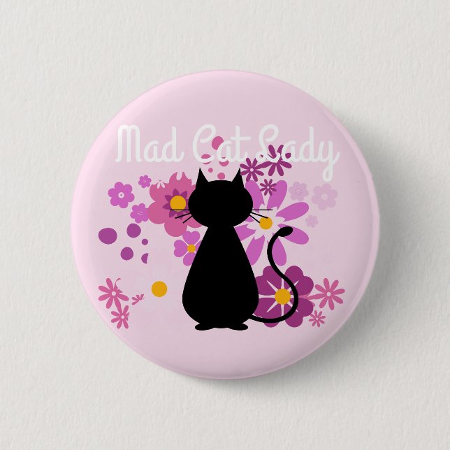 Chapa Redonda De 5 Cm "Señora enojada" gato del gato en insignia rosada (Anverso)