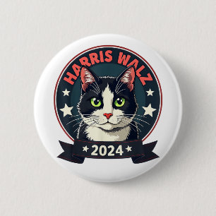 Chapa Redonda De 5 Cm Señora Gata Sin Hijos Divertida Kamala Harris Walz