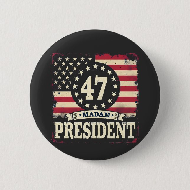Chapa Redonda De 5 Cm Señora Presidenta Bandera estadounidense 47 harris (Anverso)