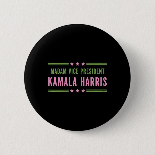 Chapa Redonda De 5 Cm Señora Vicepresidenta Kamala Harris Pink Green (Anverso)