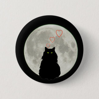 Chapa Redonda De 5 Cm Sentarse gato negro te ama a la luna y a la espald