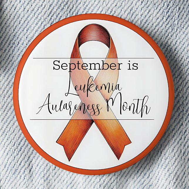 Chapa Redonda De 5 Cm Septiembre Mes de Conciencia sobre Leucemia (September is Leukemia Awareness Month pinback button.  Orange awareness ribbon.)