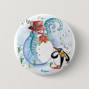 CHAPA REDONDA DE 5 CM SERENADE INVIERNO DE SNOWMAN Y PENGUIN