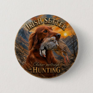 Chapa Redonda De 5 Cm Setter Irlandés con Perdiz Chucar ,Arte