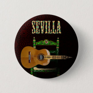 Chapa Redonda De 5 Cm SEVILLA. Guitarra flamenca con Giralda de Sevilla.