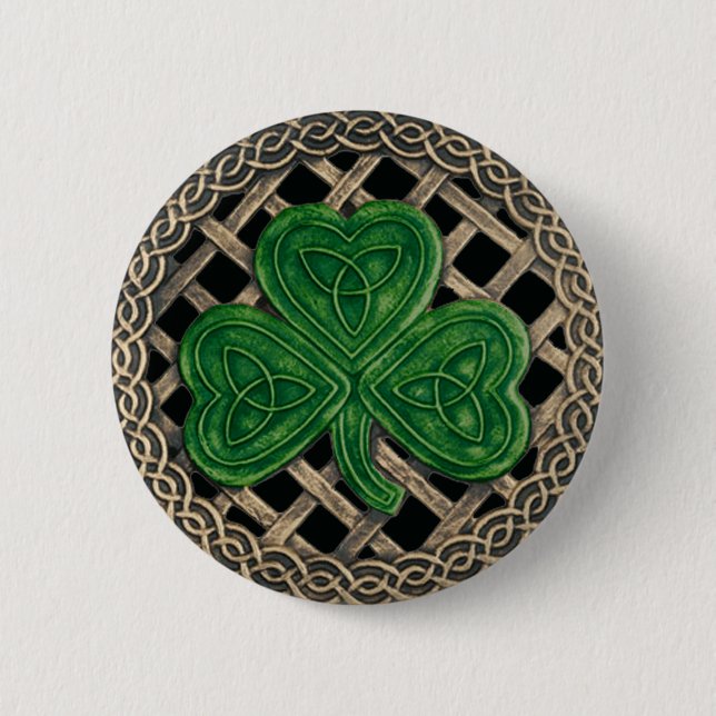Chapa Redonda De 5 Cm Shamrock and Celtic Knots Button Black (Anverso)