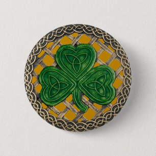 Chapa Redonda De 5 Cm Shamrock and Celtic Knots Button Gold