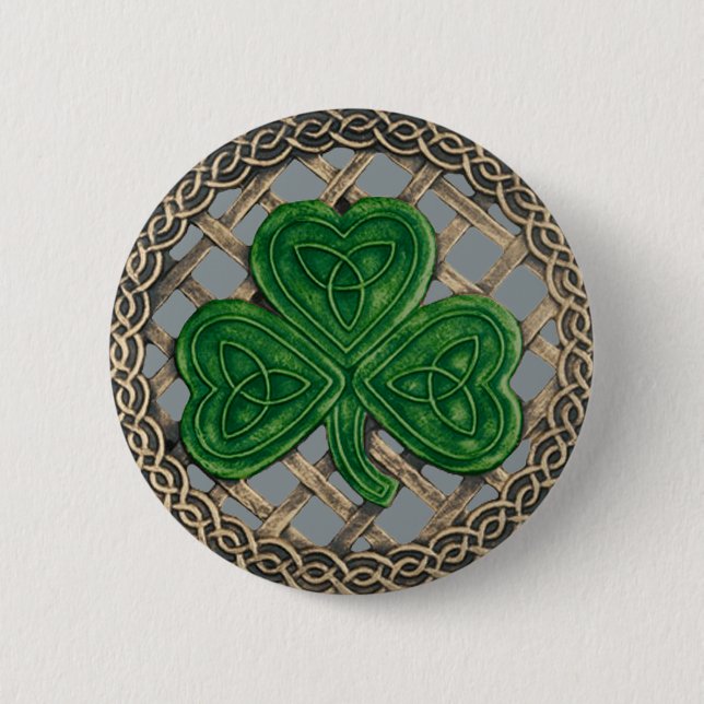 Chapa Redonda De 5 Cm Shamrock and Celtic Knots Button Gray (Anverso)
