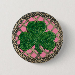 Chapa Redonda De 5 Cm Shamrock and Celtic Knots Button Pink