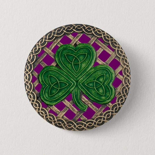 Chapa Redonda De 5 Cm Shamrock and Celtic Knots Button Purple (Anverso)