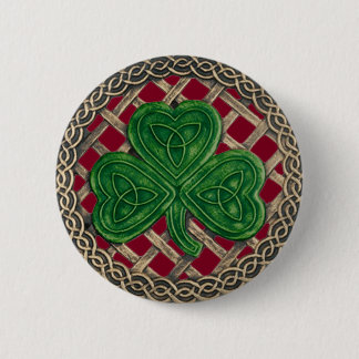 Chapa Redonda De 5 Cm Shamrock and Celtic Knots Button Red