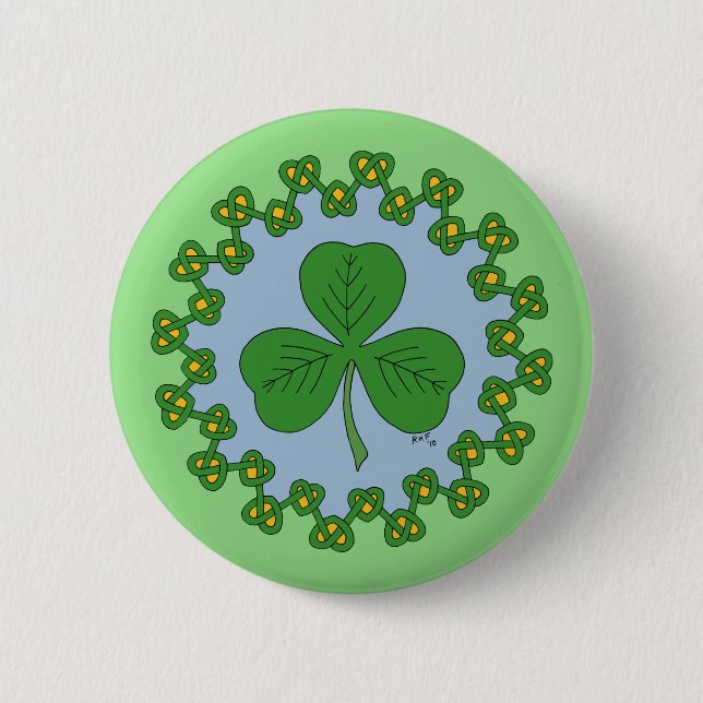 Chapa Redonda De 5 Cm Shamrock and Knotwork (Anverso)