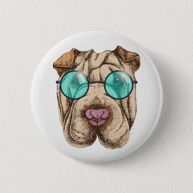 Chapa Redonda De 5 Cm Sharpei Con Lentes De Sol (Anverso)