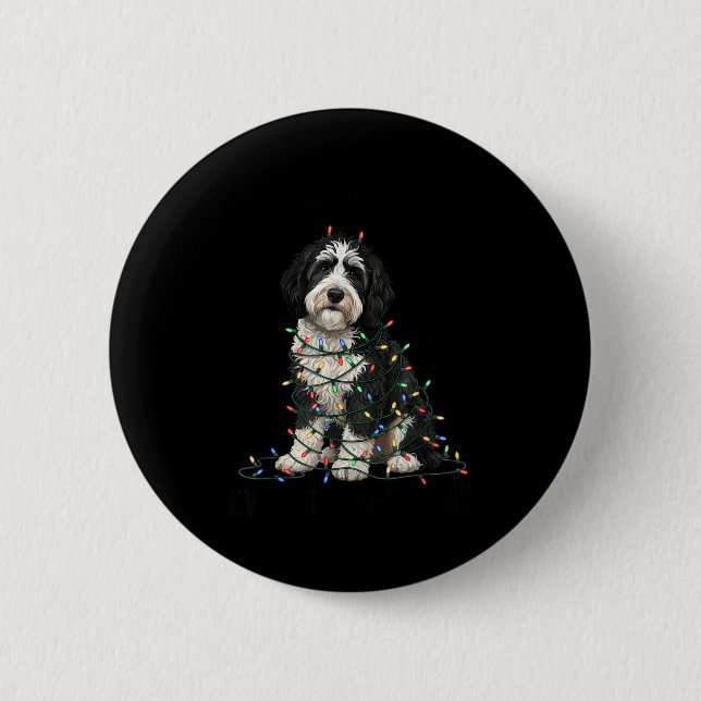 Chapa Redonda De 5 Cm Sheepadoodle Christmas I'm Fine Everything Is Fine (Anverso)