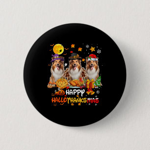 Chapa Redonda De 5 Cm Shetland Sheepdog Dog Happy Halloween Acción de Gr
