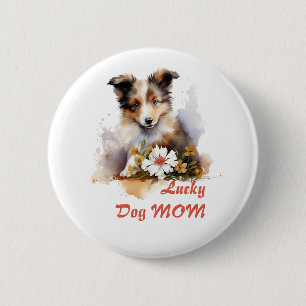 Chapa Redonda De 5 Cm Shetland Sheepdog Puppy Mascota Flor acuática